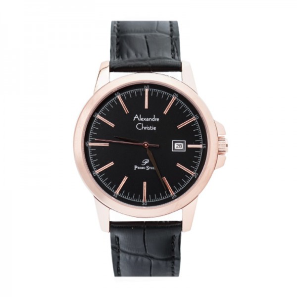 Alexandre Christie AC 1008 Rosegold Black Leather Man MDLRGBA